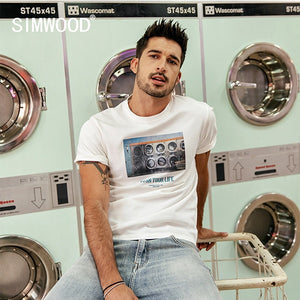 SIMWOOD 2019 Summer New 100% Cotton t shirt Men Vintage Print Tshirt O-neck Plus Size Fashion Letter Tees High Quality 180625