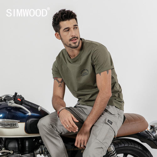 SIMWOOD Tshirt Men Short Sleeve Summer New Letter Print T-shirt Male 100% Cotton High Quality Plus Size Vintage Tops Tee 190137