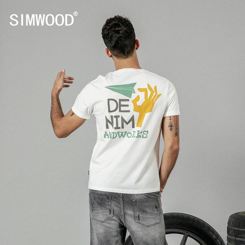 SIMWOOD 2019 summer new t shirt men fahion back print 100% cotton tshirt funny vintage design high quality  plus size 190237