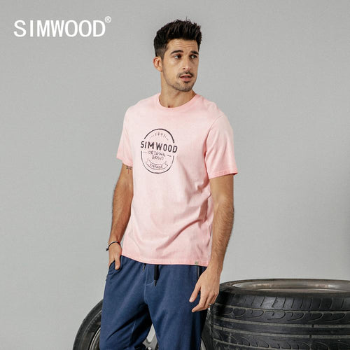 SIMWOOD 2019 summer new vintage 100% cotton t shirt men plus size letter print tshirt fashion top high quality t-shirt 190088
