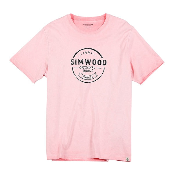 SIMWOOD 2019 summer new vintage 100% cotton t shirt men plus size letter print tshirt fashion top high quality t-shirt 190088