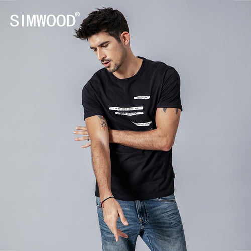 SIMWOOD 2019 summer new letter print t-shirt men vintage short sleeve fashion tshirt 100% cotton brand clothing 190138